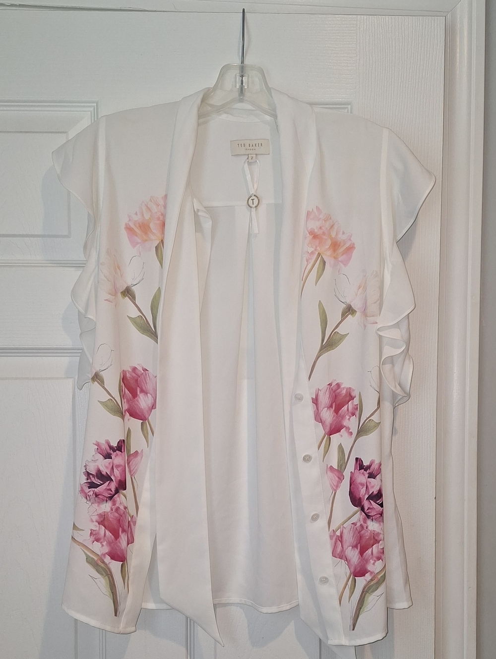 NWOT Ted Baker London White Floral-Print Blouse European Sz 2  (USA Sz 6)